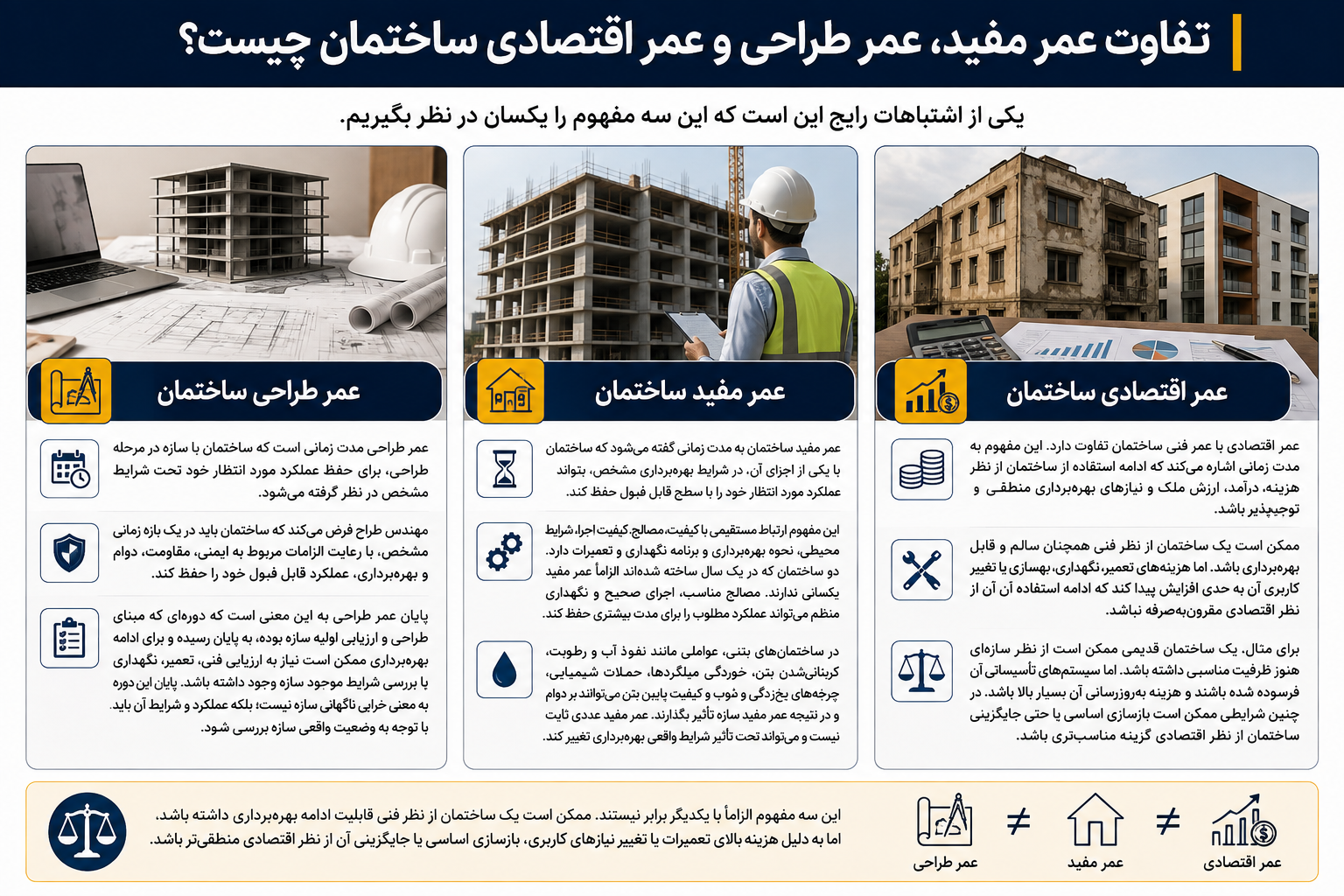 تفاوت عمر مفید، عمر طراحی و عمر اقتصادی ساختمان چیست؟